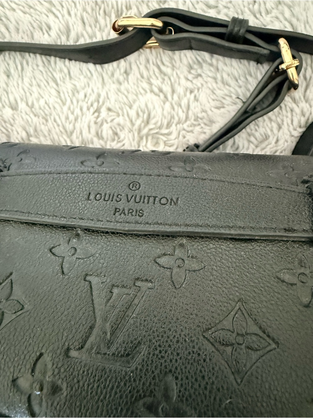 Luxe Designer Inspired Black Embossed Monogram Leather Bumbag - Picture 3 of 7